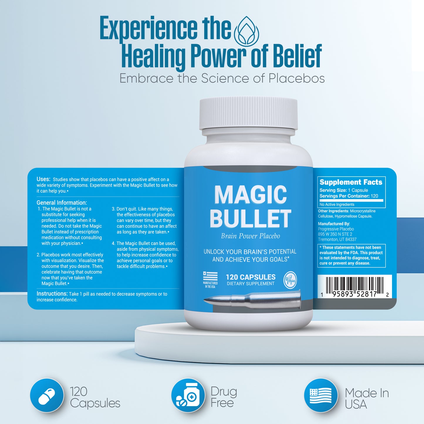 Progressive Placebo Family Bundle - 2 Items - Magic Bullet Capsules and Magic Bullet JR. Tablets - Start Your Placebo Journey with The Whole Family - Parents and Children Together.