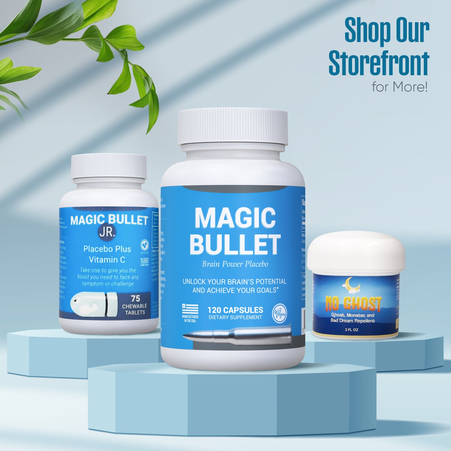 Progressive Placebo Family Starter Pack - 3 Items - Magic Bullet Capsules, Magic Bullet Jr Tablets, and No Ghost Monster Repellent Cream. Try Placebos with The Whole Family.