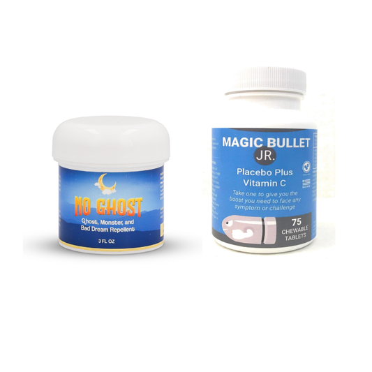 Progressive Placebo Kid's Pack -2 Items - Magic Bullet Jr. Chewable Placebo Pills & No Ghost Repellent. Help Your Kids Achieve Success with chewable Placebo Pills and a Placebo Sleep Lotion.